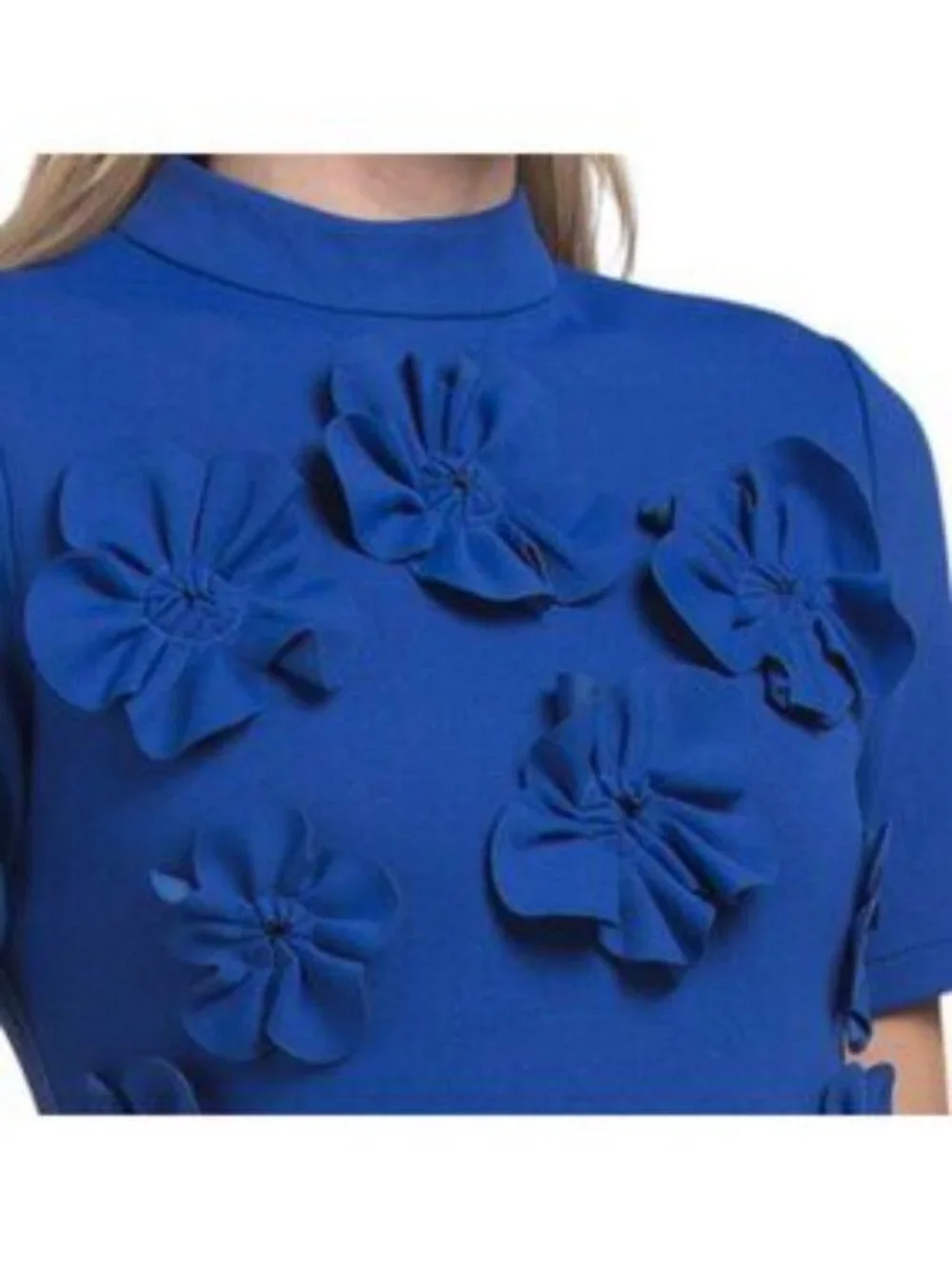 DALIA MACPHEE Short Sleeve 3d Floral Mock Neck Mini Dress - Picture 3 of 4